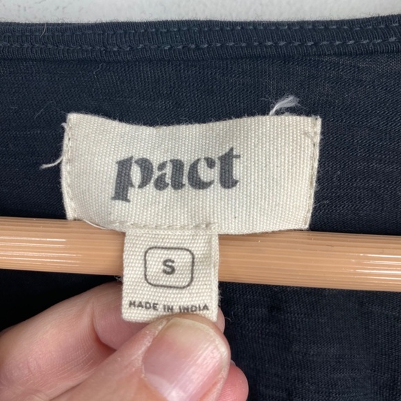 PACT Easy Wrap Dress S Organic Cotton Black Ruffle Beach Minimalist Lightweight - Picture 8 of 12